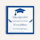 カスタマイズ可能なミニマルな青と白の卒業 ノートブック (正面)