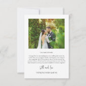 カスタマイズ可能なミニマル結婚リストスクリプトハートの写真 サンキューカード (裏面)