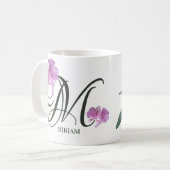 カスタマイズ可能なミリアム名かわいらしピンクフローラ女の子 コーヒーマグカップ (正面左)