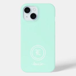 カスタマイズ可能なミントグリーンモノグラムフォンケース iPhone 15ケース