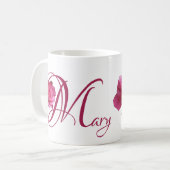 カスタマイズ可能なメアリー名ピンクのバラ花boho コーヒーマグカップ (正面左)