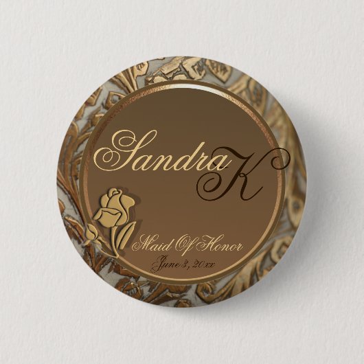 カスタマイズ可能なメイド・オブ・オーナー(花嫁付き添い人)のエレガントな記念品ボタン 缶バッジ (正面)