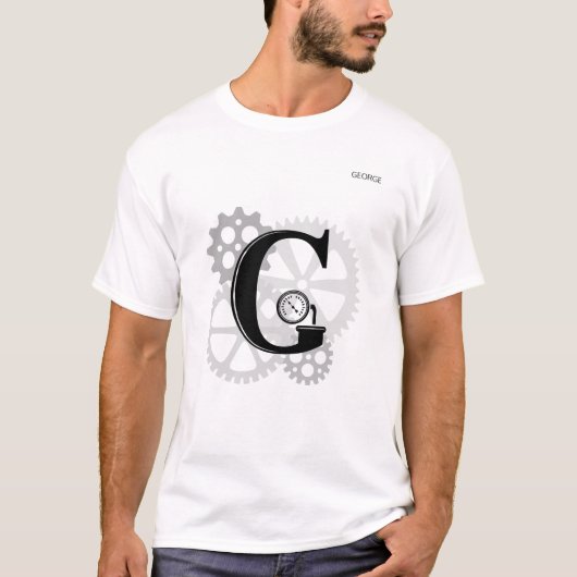 カスタマイズ可能なメカニカルモノグラム。イニシャル「G」 Tシャツ (正面)