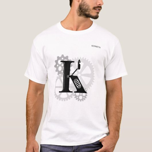 カスタマイズ可能なメカニカルモノグラム。イニシャル「K」 Tシャツ (正面)