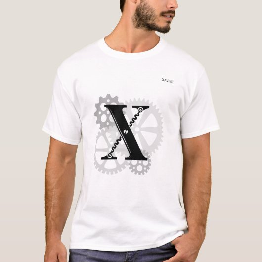 カスタマイズ可能なメカニカルモノグラム。イニシャル「X」 Tシャツ (正面)