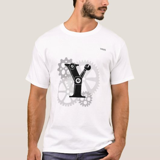カスタマイズ可能なメカニカルモノグラム。イニシャル「Y」 Tシャツ (正面)