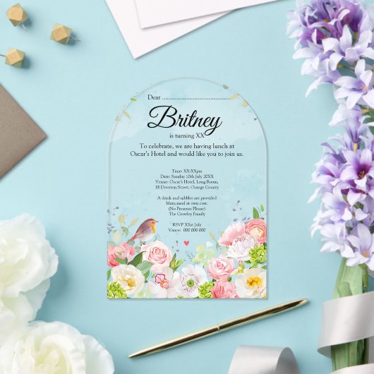 カスタマイズ可能なメス誕生日招待状澄ん- アクリル招待状 (インサイチュ (ウェディング))