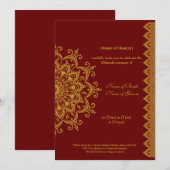 カスタマイズ可能なメタリックゴールド ダークレッド メヘンディ インド 招待状 (正面/裏面)