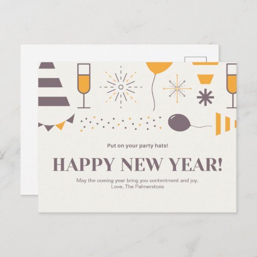 カスタマイズ可能なメッセージハッピー・ニューイヤーデザイン ポストカード (正面/裏面)