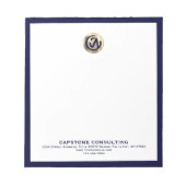 カスタマイズ可能なメモ帳とネイビーフレームと金ゴールドロゴ ノートパッド (正面)