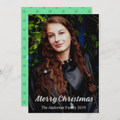 カスタマイズ可能なメリークリスマスグリーン水玉模様 シーズンカード (正面/裏面)