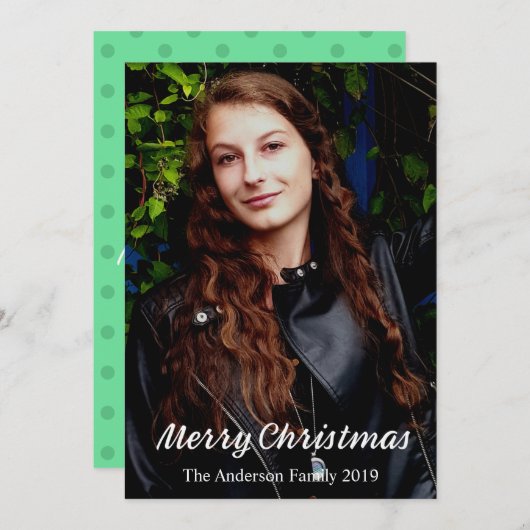 カスタマイズ可能なメリークリスマスグリーン水玉模様 シーズンカード (正面/裏面)