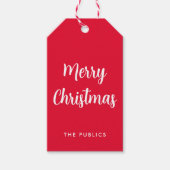 カスタマイズ可能なメリークリスマススクリプ赤と白ト ギフトタグ (正面)