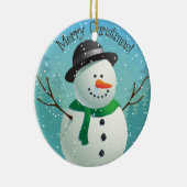 カスタマイズ可能なメリークリスマス雪だるま セラミックオーナメント (右)