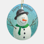カスタマイズ可能なメリークリスマス雪だるま セラミックオーナメント (左)