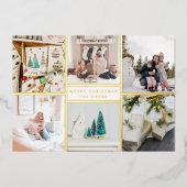 カスタマイズ可能なメリークリスマス6つの写真ライン 箔シーズンカード (正面)