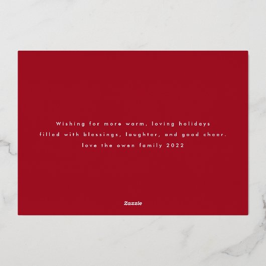 カスタマイズ可能なメリークリスマス6つの写真ライン 箔シーズンカード (裏面)