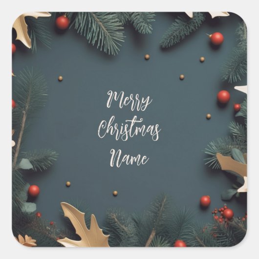 カスタマイズ可能なメリークリスマス – クリスマスフレーム スクエアシール (正面)