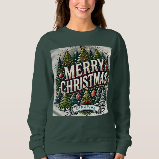 カスタマイズ可能なメリークリスマスTシャツ - 名前を追加 スウェットシャツ (正面)