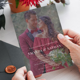 カスタマイズ可能なモダンな斜めストライプの写真付きウェディング 招待状