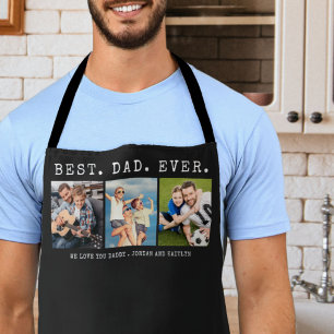 カスタマイズ可能なモダンなBEST DAD EVER 3枚の写真入りギフト エプロン