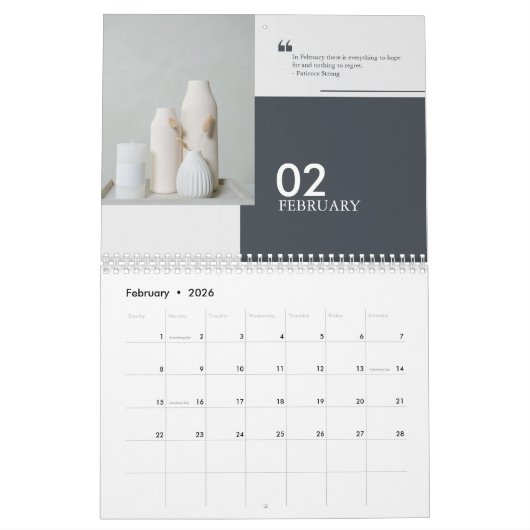 カスタマイズ可能なモダン2025年の青引用文 カレンダー (2月 2026)