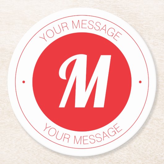 カスタマイズ可能なモノグラムおよび円形文字テンプレート ラウンドペーパーコースター (正面)