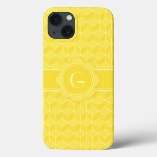 カスタマイズ可能なモノグラムの明るい黄色の3Dキューブ Case-Mate iPhoneケース (裏面)