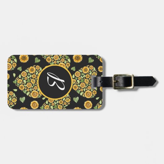 カスタマイズ可能なモノグラムを持つ黄色のひまわり ラゲッジタグ (正面横)