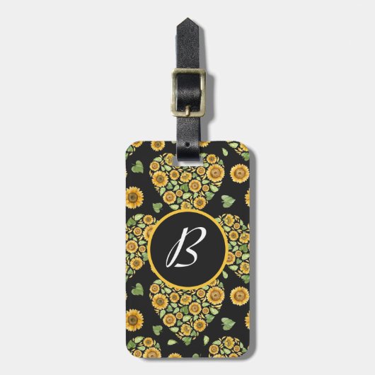 カスタマイズ可能なモノグラムを持つ黄色のひまわり ラゲッジタグ (正面縦)