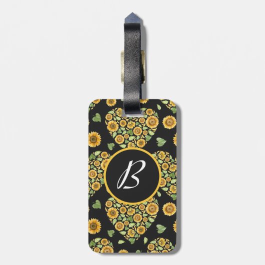 カスタマイズ可能なモノグラムを持つ黄色のひまわり ラゲッジタグ (裏面縦)
