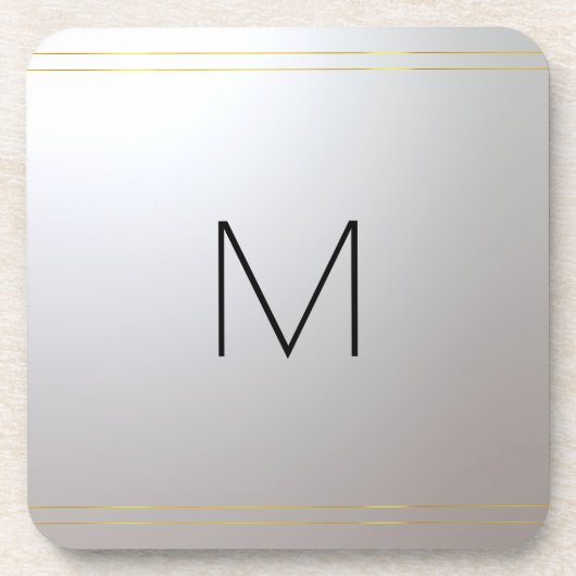 カスタマイズ可能なモノグラムイニシャルテンプレート金ゴールド銀 コースター (正面)