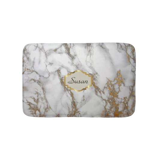 カスタマイズ可能なモノグラムバスマットフェイク、金ゴールド、グレー バスマット (正面)