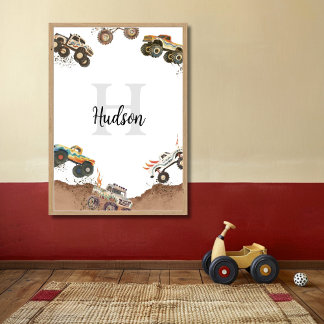 カスタマイズ可能なモノグラム名モンスタートラックポスター ポスター