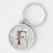 カスタマイズ可能なモノグラム「F」：ユリ、木の樹皮とつる植物 キーホルダー (正面)