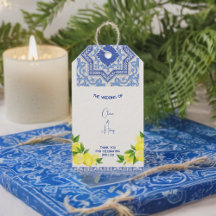 カスタマイズ可能なモロッコイタリアン/青のタイルの贈り物ラベル