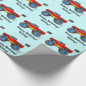 カスタマイズ可能なモンスタートラックのハッピーバースデーの名前 ラッピングペーパー (角)