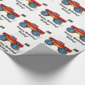 カスタマイズ可能なモンスタートラックのハッピーバースデーの名前 ラッピングペーパー (角)