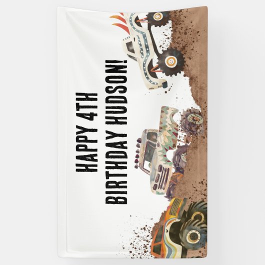 カスタマイズ可能なモンスタートラックボーイズ誕生日 横断幕 (縦)