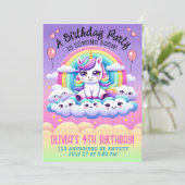 カスタマイズ可能なユニコーン誕生日パーティー 招待状 (スタンド正面)