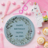 カスタマイズ可能なユーカリ水彩葉パステルブルー ペーパープレート (パーティー)