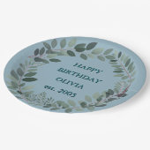 カスタマイズ可能なユーカリ水彩葉パステルブルー ペーパープレート (アングル)