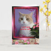 カスタマイズ可能なユーモア猫バレンタイン カード (黄色い花)