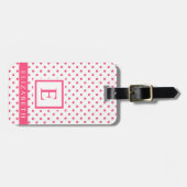 カスタマイズ可能なライトダークピンク白水玉模様 ラゲッジタグ (正面横)