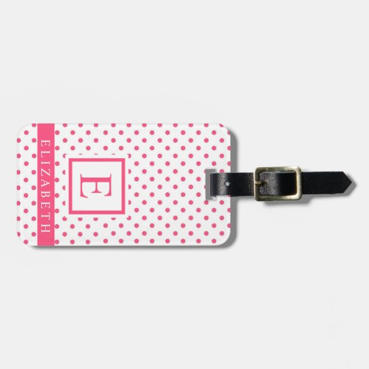 カスタマイズ可能なライトダークピンク白水玉模様 ラゲッジタグ (正面横)