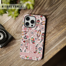 カスタマイズ可能なライトダークベイビーピンクのペイズリー柄 iPhone 15 PRO MAXケース