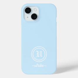 カスタマイズ可能なライトブルーモノグラムフォンケース iPhone 15ケース