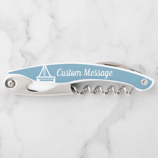カスタマイズ可能なライトブルー&ホワイト帆船コルクスクリュー ソムリエナイフ (正面)