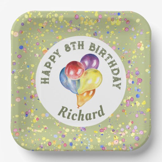 カスタマイズ可能なライムクリーム紙吹雪誕生日バルーン ペーパープレート (正面)
