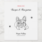 カスタマイズ可能なラインアートプルドッグ ワインラベル (シングルラベル)